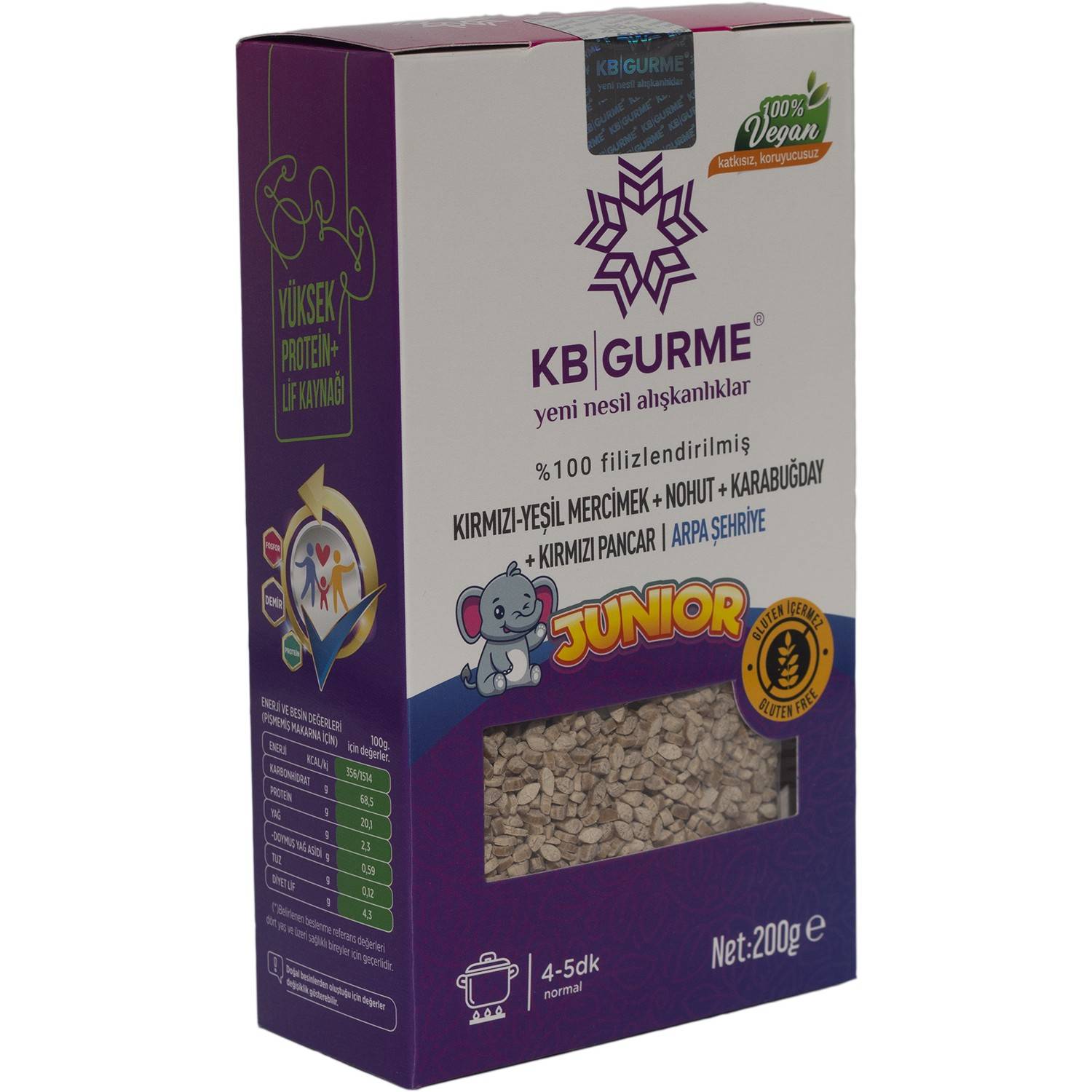 KB Gurme Glutensiz & Vegan Filizlendirilmiş Bakliyat Unlarından Junior  Arpa Şehriye 200 Gr