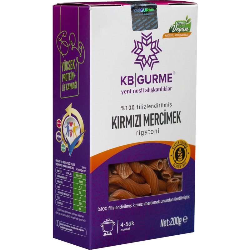 KB Gurme Glutensiz & Vegan Kırmızı Mercimek Unu Makarna Rigatoni 200 Gr